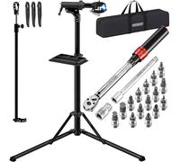 MONZANA Caballete Reparación Bicicleta Eléctrica 50 kg con Juego de Puntas | Altura Regulable 104-159 cm, Soporte Manillar, Tamaño Cuadro 30-70 mm, Llave Dinanométrica, Bolsa Transporte