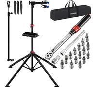 MONZANA Caballete Reparación Bicicletas Plegable 30Kg con Juego de Puntas | Altura Regulable 108-190 cm, Soporte Manillar, Tamaño Cuadro 25-60 mm, Llave Dinanométrica, Bolsa Transporte