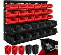 MONZANA® Cajas Apilables con Portaetiquetas Paneles Perforados Ampliables Portaherramientas Resistente Organizador Piezas Pequeñas Almacenamiento 32Pzs