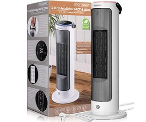 Monzana® Calefactor Bajo Consumo 2000W Cerámico Modo Eco 70° Oscilacion 4 Modos Temporizador Mando a Distancia Estufa Eléctrica Hogar Oficina Blanco