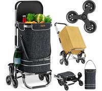MONZANA Carrito Compra Plegable 50kg 6 Ruedas Bolsa 38L Aluminio Negro | Isotérmico 10L, Oxford 600D, Subir Escaleras, 3 Bolsillos, Bandolera, Carretilla Mano, Hidrófugo, Compras, Gran Capacidad