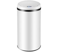 Monzana® Cubo Basura Cocina 40L Tapa Automática con Sensor Silencioso Acero Inoxidable Resistente al Agua Anillo Sujeción Cable USB Contenedor Residuos Papelera Oficina Baño Blanco
