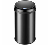 Monzana® Cubo Basura Cocina 50L Tapa Automática con Sensor Silencioso Acero Inoxidable Resistente al Agua Anillo Sujeción Cable USB Contenedor Residuos Papelera Oficina Baño Negro