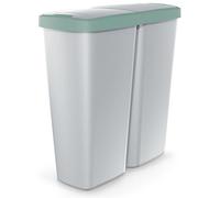 Monzana® Cubo de Basura 50L 2 Compartimentos Cocina Papelera Contenedor Separador Residuos Tapa Resistente Reciclaje Oficina Taller Gris Verde