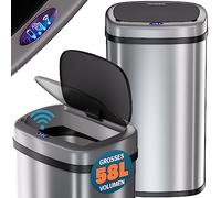 Monzana® Cubo de Basura Automático con Sensor de Movimiento de Acero Inoxidable 58L Indicador LED