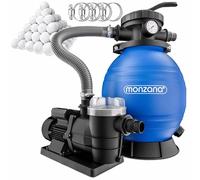 MONZANA® Depuradora para Piscina 9.600L/h hasta 30.000L Bolas Filtrantes Válvula 7 Vías Adaptador Ø32-38mm
