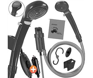 Monzana® Ducha Camping Portátil 12V Conexión Coche Manguera 2m Cable 5m Bolsa Almacenamiento Interruptor Bomba