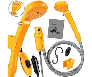 monzana® Ducha Portatil Camping Acampar, Bomba 12V, Accesorios Camper Furgoneta Caravana, Duchas para Perros Caminatas, Manguera 2m, Adaptador Coche