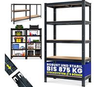 Monzana Estantería Almacenaje Metálica 875Kg 180x90x40cm | MDF, Negro, Cargas Pesadas, 5 Baldas Ajustables, Orden, Taller, Garaje, Cocina, Despensa, Estable, Protección Suelo, Modular