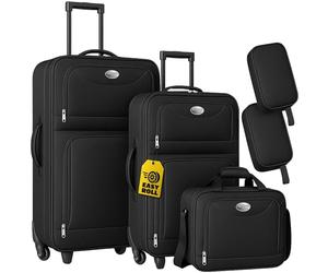 MONZANA® Juego de Maletas de Viaje Set 5 Piezas 2 Maletas con Ruedas Bolso de Negocios 2 Neceseres Tela Oxford Repelente al Agua Correas Cierre Clic Asa Telescópica Equipaje Vacaciones Escapadas Negro