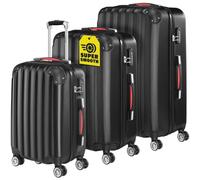 Monzana® Juego Maletas Viaje Rígidas 3 Piezas M-L-XL Carcasa ABS Resistente 4 Ruedas Asa Telescópica Candado Combinación Trolley Cabina Equipaje Negro