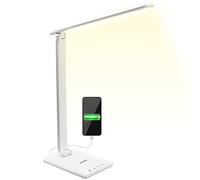 Monzana® Lámpara Escritorio LED Regulable Puerto USB 5 Niveles Luminosidad Panel Táctil Cuidado Ocular Oficina Dormitorio Estudio Lectura Blanco