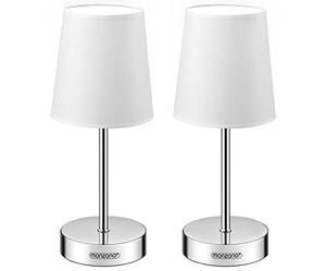 MONZANA® Lámparas de Mesita de Noche, Escritorio Dormitorio, Iluminación, Pantalla de Tela, Lámpara de Mesa Pequeña Salón, Altura 32cm, 2 Unidades, Lectura, Casquillo E14, Blanco