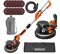 MONZANA® Lijadora Eléctrica Pared Techo 750W Pulidora Jirafa Obra Seca Ø225 mm Placas Yeso Luz LED Bolsa Vacío 5 Niveles Plegable 12 Discos Lijadores