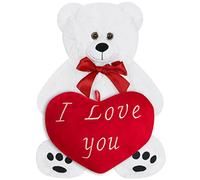 Monzana® Oso de Peluche 50cm Regalo San Valentín Enamorados con Cojín Corazón I Love You Teddy Blanco