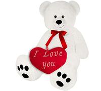 Monzana® Oso de Peluche XXL 150cm Regalo San Valentín Enamorados Cojín Corazón I Love You Teddy Blanco