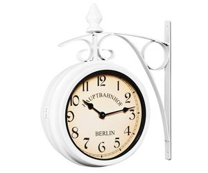 Monzana Reloj de Pared de Doble Cara Ø17cm Blanco Soporte de Hierro Forjado Reloj Estación de Tren Vintage