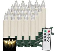 Monzana Set 20 Velas LED Navidad Inalámbricas con Mando Temporizador Clip | Pila AAA, Luz Cálida, 5 Niveles Brillo, 4/8h, Efecto Llama, Luz Fija, Acabado Cera, Infrarrojos, Árbol, Interior, Fiesta