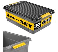 Monzana Set 2x Cajas Almacenaje Apilables 30L con Tapa Cierre Clic | 40kg Carga, Plástico sin BPA, Ruedas, Asas Laterales, Resistente, Ahorra Espacio, Alimentos, Herramientas, Garaje, Taller