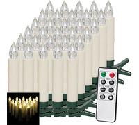 Monzana Set 30 Velas LED Navidad Inalámbricas con Mando Temporizador Clip | Pila AAA, Luz Cálida, 5 Niveles Brillo, 4/8h, Efecto Llama, Luz Fija, Acabado Cera, Infrarrojos, Árbol, Interior, Fiesta