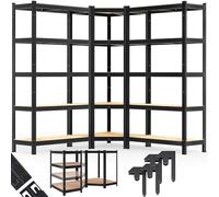 Monzana® Set 3X Estanterías Almacenaje Cargas Pesadas 2625 kg 15 Baldas MDF Estantería Esquinera Modulares Acero Alta Resistencia Garaje Taller Negro