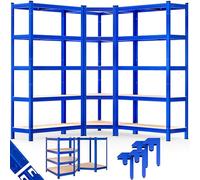 Monzana® Set 3X Estanterías Almacenaje Cargas Pesadas 2625 kg 15 Baldas MDF Estantería Esquinera Modulares Acero Alta Resistencia Garaje Taller Azul