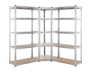 Monzana® Set 3X Estanterías Almacenaje Cargas Pesadas 2625 kg 15 Baldas MDF Estantería Esquinera Modulares Acero Alta Resistencia Garaje Taller Plata
