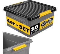 Monzana Set 4x Cajas Almacenaje Apilables 18L con Tapa Cierre Clic | 40kg Carga, Plástico sin BPA, Ruedas, Asas Laterales, Resistente, Ahorra Espacio, Alimentos, Herramientas, Garaje, Taller