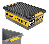 Monzana Set 6x Cajas Almacenaje Apilables 30L con Tapa Cierre Clic | 40kg Carga, Plástico sin BPA, Ruedas, Asas Laterales, Resistente, Ahorra Espacio, Alimentos, Herramientas, Garaje, Taller