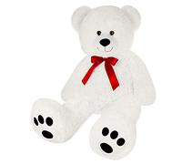 MONZANAŽ Oso de Peluche Grande con Lazo 100cm Osito Teddy Bear Blanco Juguete Nińos Regalo Enamorados
