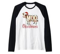MOO Christmas Lights Funny Cow Lovers Cattle Famer Farming Camiseta Manga Raglan