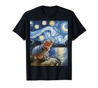 Moo-Deng Noche estrellada Van Gogh Baby Pigmy Hippo Zoo Familia Camiseta