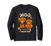 Moo I Mean Boo Highland Cow Halloween Cute Cow Manga Larga