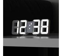 mooas Reloj 3D Pure Mini LED blanco, reloj LED multifunción (calendario, alarma, temperatura) (reloj despertador de mesa blanco de 8.5 pulgadas)