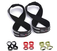 MOOCY Figura 8 correas para levantamiento de pesas, peso muerto, correas de levantamiento de pesas, correas de levantamiento y correas de muñeca, S, Negro