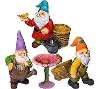 Mood Lab Juego de 4 gnomos de jardinería en Miniatura - 8,9 cm de Alto - Gnomos de jardín y Accesorios - Kit para decoración al Aire Libre o casa