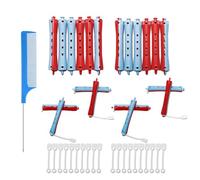 MOODKEY Juego de 20 varillas permanentes, rodillos de plástico sin calor, rizadores de pelo con 1 peine de cola de rata y 20 herramientas para peinado de peluquería (rojo y azul, 0.43 pulgadas)