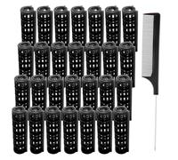 MOODKEY Juego de 28 rodillos de plástico para el cabello, 1,5 cm, sin calor, rizadores de pelo, herramientas para bricolaje, peluquería, peluquería (negro)