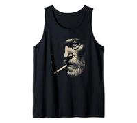 Moody Barbudo Hombre Fumando Línea Minimal Retrato Camiseta sin Mangas