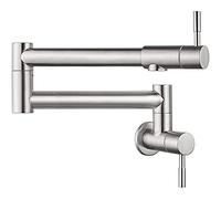 MOOEDJKL Grifo Giratorio Plegable for llenado de ollas de Cocina, Montaje en Pared, Fregadero de Cocina de Acero Inoxidable 304, Doble manija, Grifo frío único, níquel Cepillado