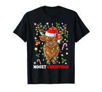 Mooey Christmas Highland Cow Christmas Tree Lights Christmas PJS Camiseta