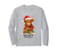 Mooey Christmas Highland Cow Lights Cute Holiday Watercolor Manga Larga