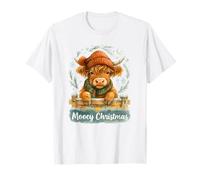 Mooey Christmas Highland Cow Winter Watercolor Camiseta