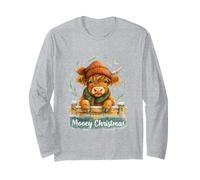 Mooey Christmas Highland Cow Winter Watercolor Manga Larga