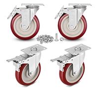 Moogiitools Ruedas para Muebles Pesados con 4 Freno + Tornillos - 127 mm Hasta 1000 kg - 4 Ruedas que No Dejan Marcas de Alta Resistencia - Ruedas Giratorias para Palets Engomadas