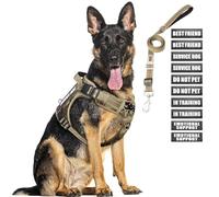 MOOGROU Arnés táctico y correa para perros grandes, chaleco resistente sin tirones y 10 parches con cinturón de seguridad para perros, arnés reflectante ajustable para mascotas