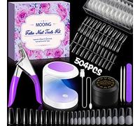 MOOING Kit Uñas, 504 Uñas Postizas Transparentes de Resina, Kit Manicura de Tips Uñas y Pegamento, 11 en 1 Pegamento Uñas Postizas, Mini Lampara Uñas Semipermanentes para Principiantes