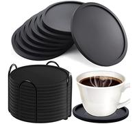 MOOING Posavasos de Silicona Redondos, 12 PCS Posavasos Siliconass en Negro, Antideslizante Posavasos con Soporte, Lavable Posavasos de Siliconas para Cerveza Botellas, Tazas de Café, Tazas de Té