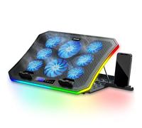 MOOJAY C50 Gaming Base Refrigeradora Portatil, 10 Modos Luces RGB Soporte Refrigeración Portátiles, 8 Alturas Ajustables con 8 Ventiladores y Soporte Teléfono per 15,6-17,3" Laptops - Azul