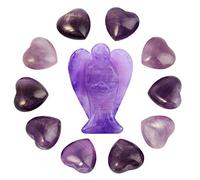 Mookaitedecor - Adorno de ángel de la guarda de cristal y cristales de curación de corazón esponjosos, piedra de amor, piedras de la palma